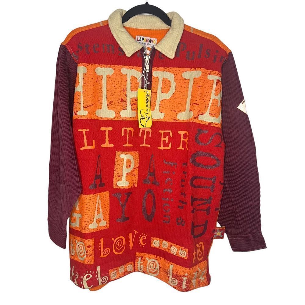 La Pagayo Women’s Medium‎ Shirt Jacket 1/4 Zip Ribbed Hippie Colorful Indie NEW